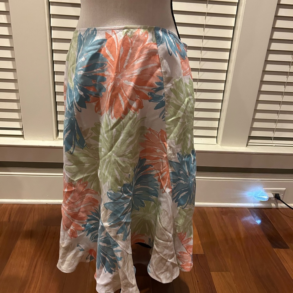 JH Collectibles A-Line Skirt - Blue, Orange, Green Floral
